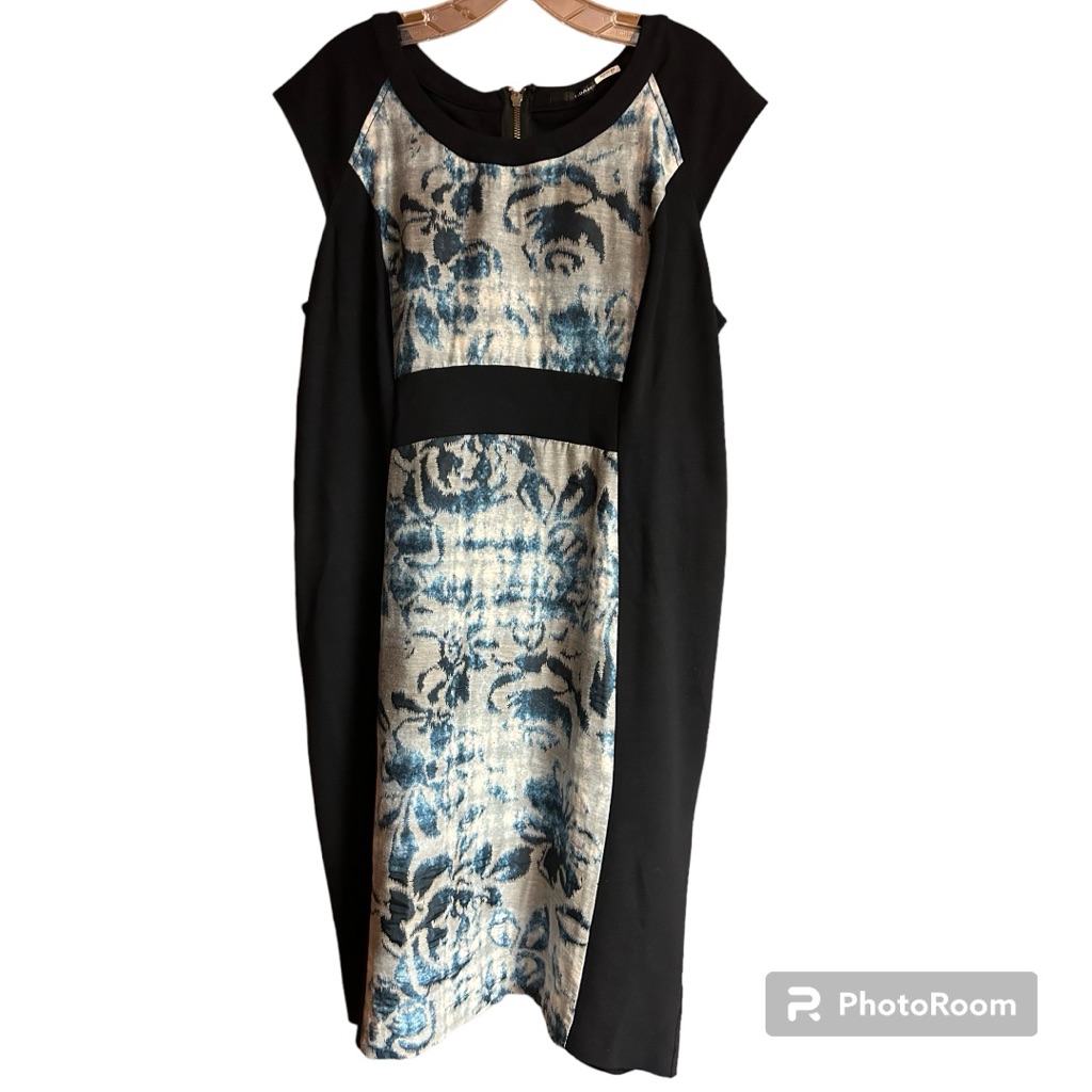 Isda & Co Elegant Black And Blue Floral Midi Dress